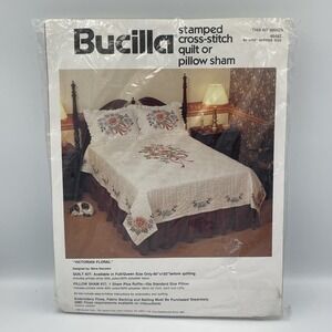 Bucilla Stamped Cross-Stitch Quilt top kit Victorian Floral Full Queen 90x102 in